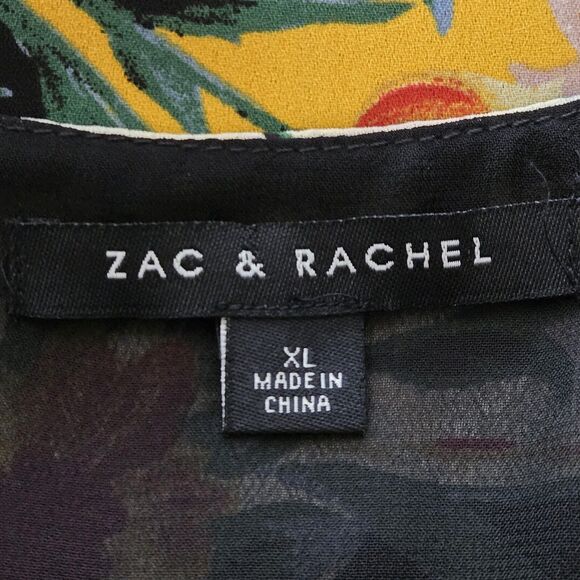 NWT Zac & Rachel Yellow Black Floral Sleeveless Asymm Double-Layer Tunic Top XL - Picture 6 of 10